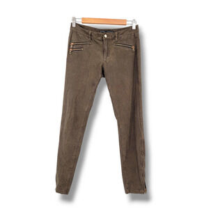ZARA Basic Women's Snake Print Faux Suade Skinny Pants Zip Cuff Brown Size 4